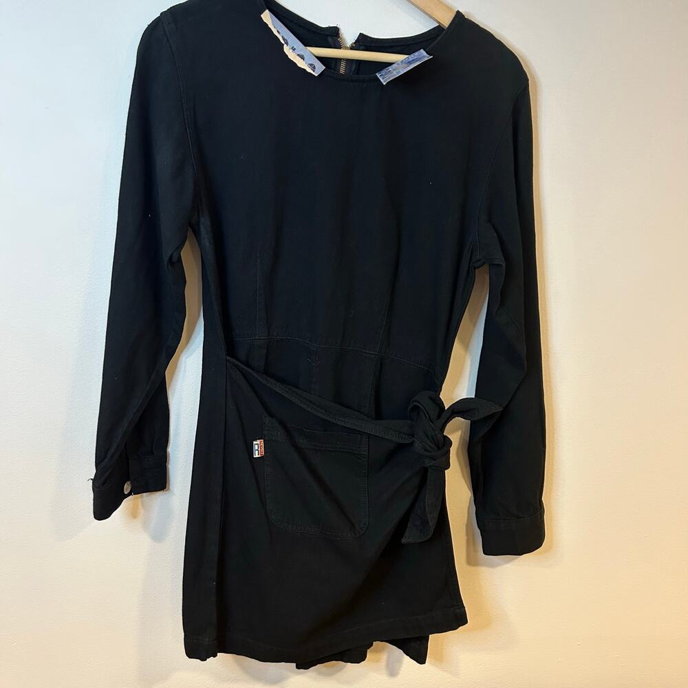 VTG Revolt Sz Small Black Denim Long Sleeve Romper Western Festival Goth Y2K
